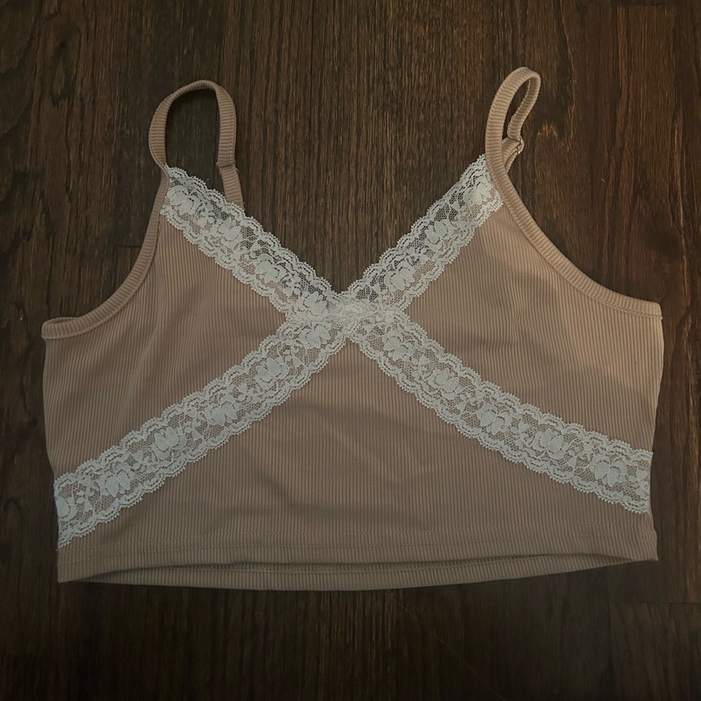 ROMWE light brown lace crop top